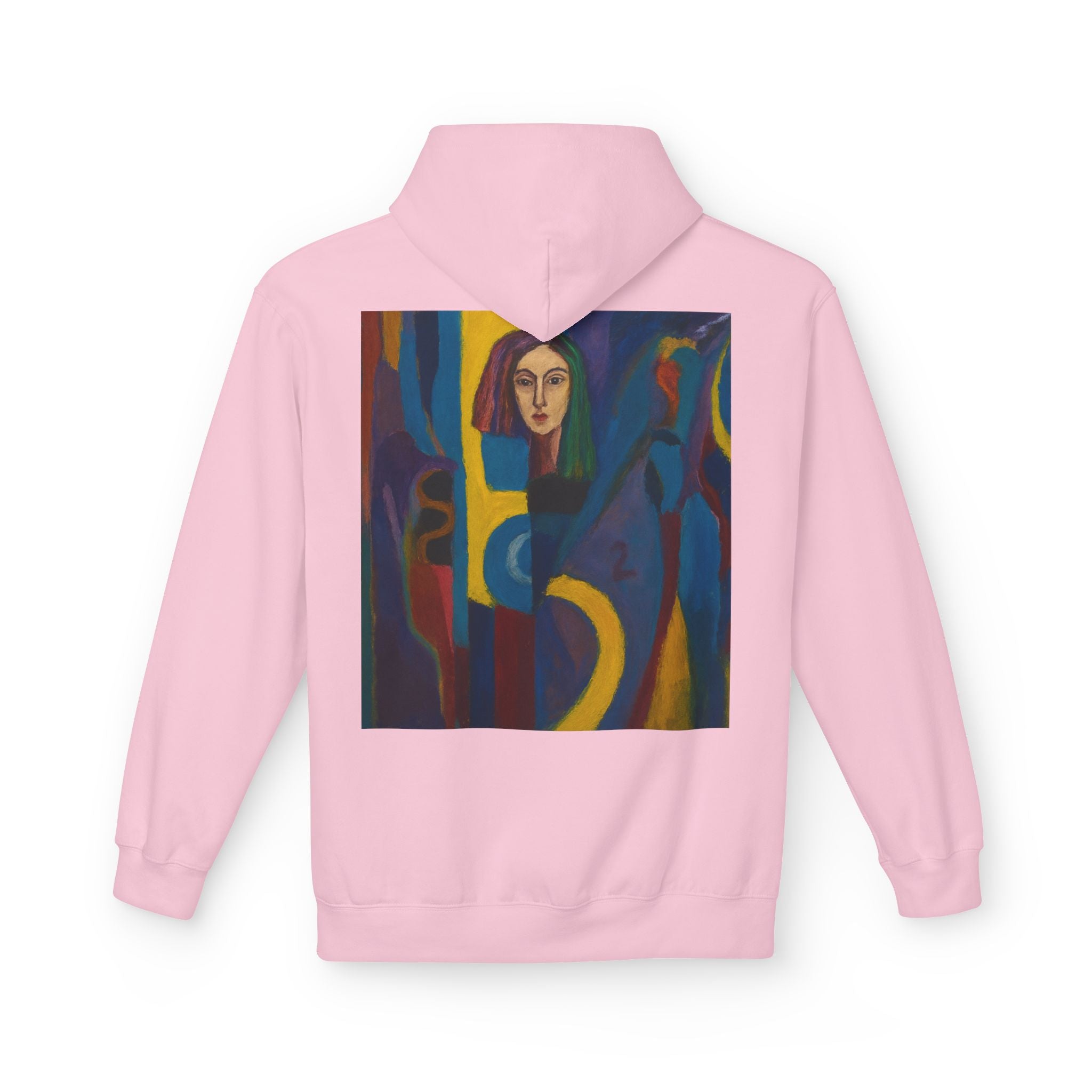 Artistic Abstract Portrait Hoodie — Colorful Modern Expression Back Print