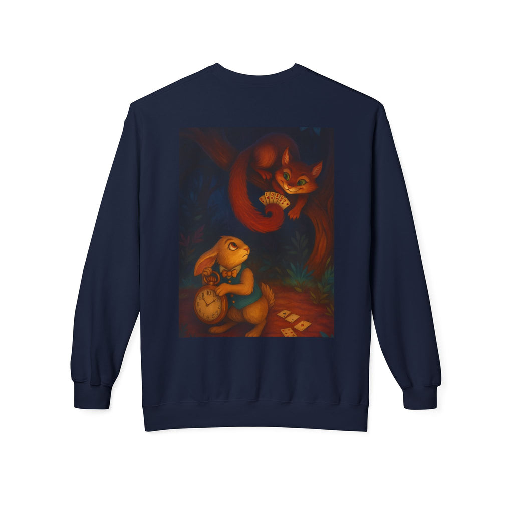 Whimsical Forest Tale Sweatshirt — Bunny & Fox Night Illustration