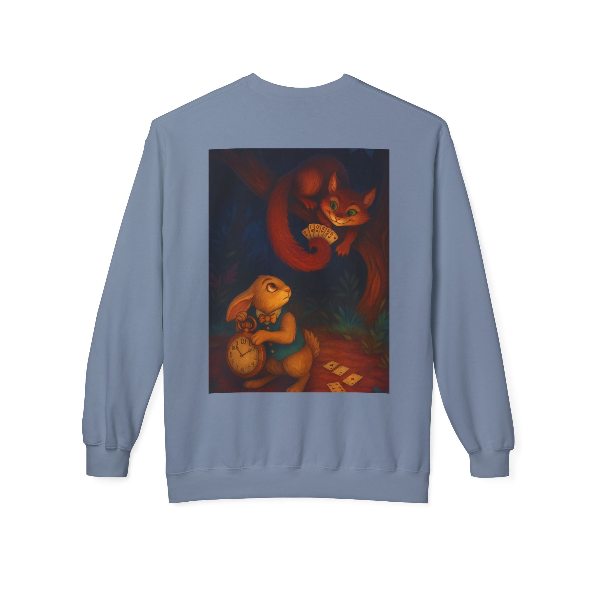 Whimsical Forest Tale Sweatshirt — Bunny & Fox Night Illustration