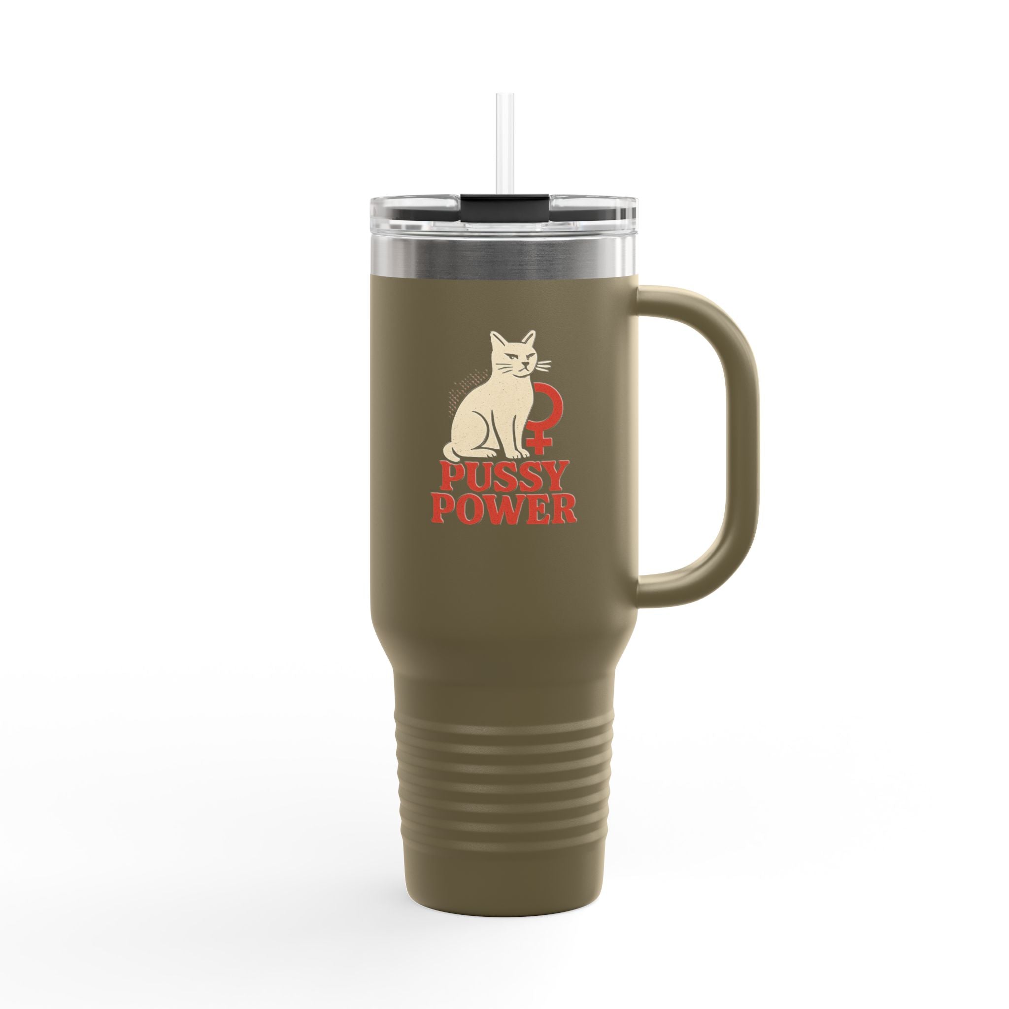40oz Insulated Travel Mug — "Pussy Power" Cat Feminist Tumbler