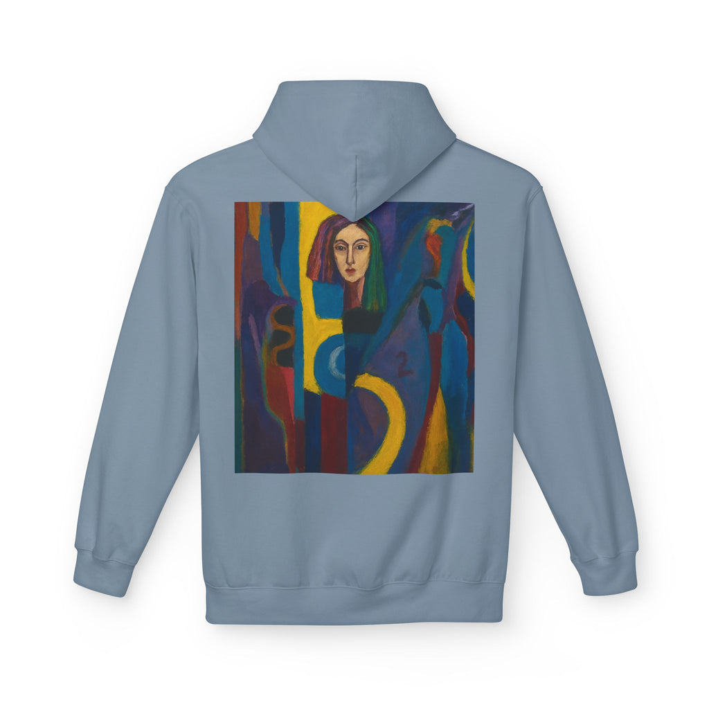 Artistic Abstract Portrait Hoodie — Colorful Modern Expression Back Print