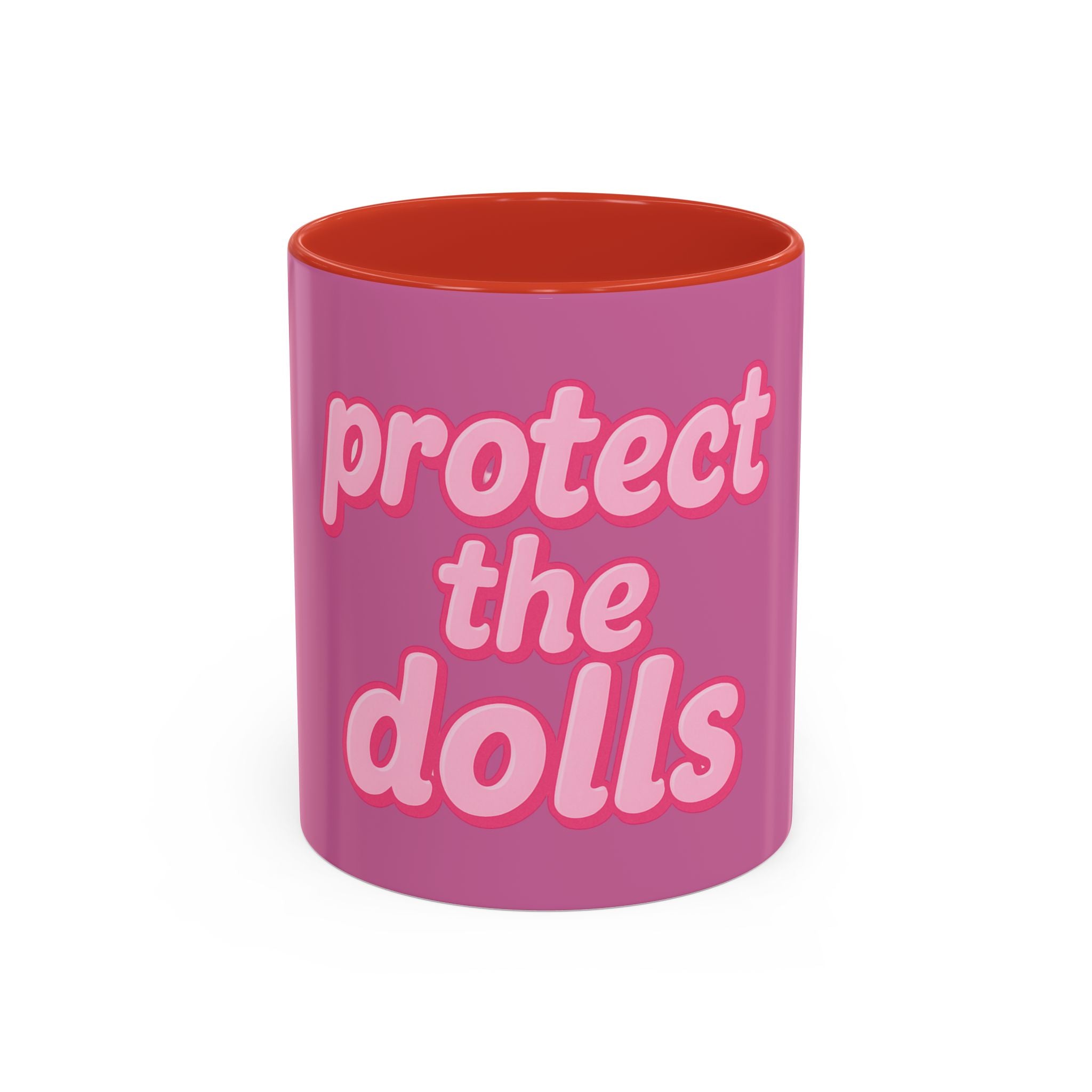 Protect the Dolls Accent Coffee Mug — Pink Retro Typography 11/15oz