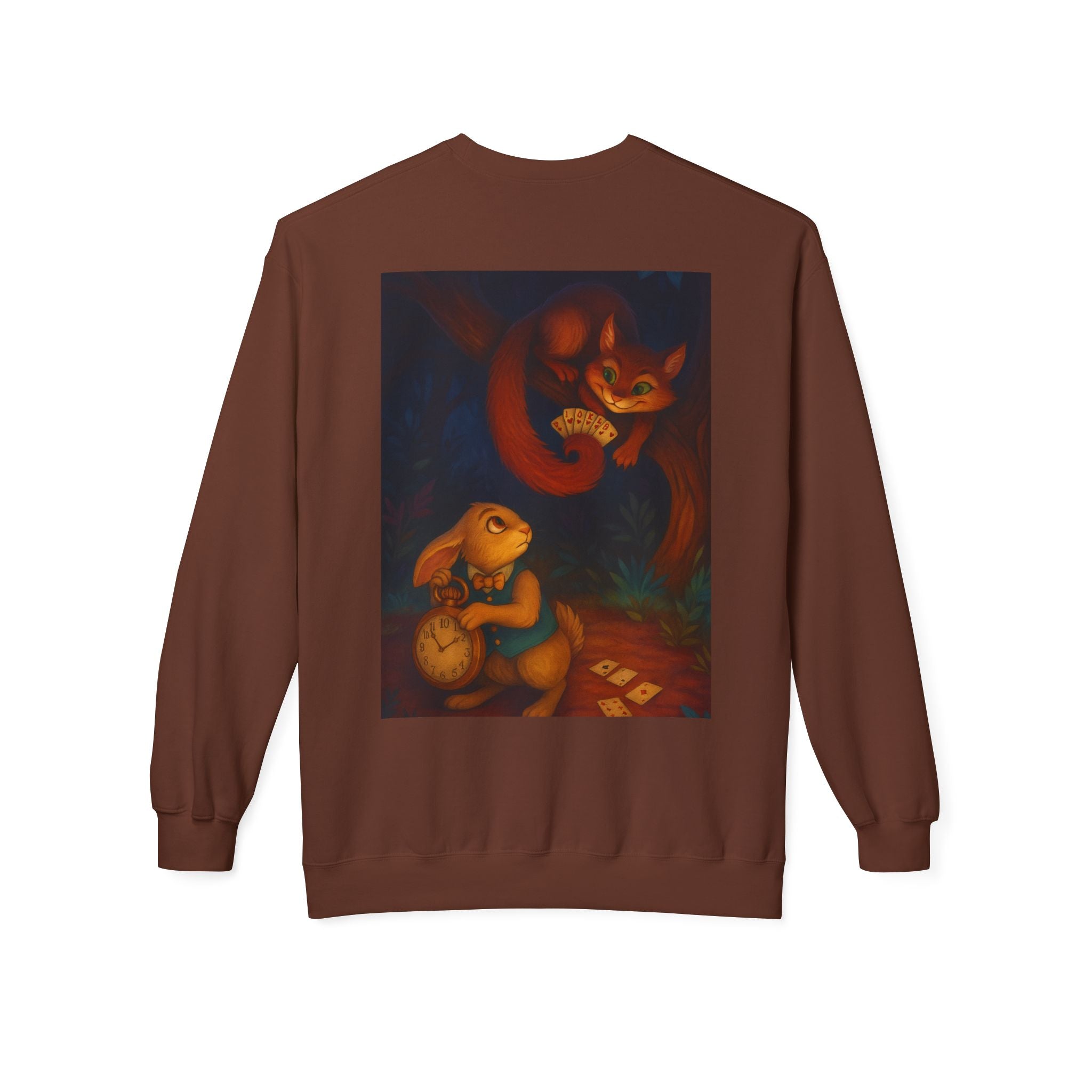 Whimsical Forest Tale Sweatshirt — Bunny & Fox Night Illustration