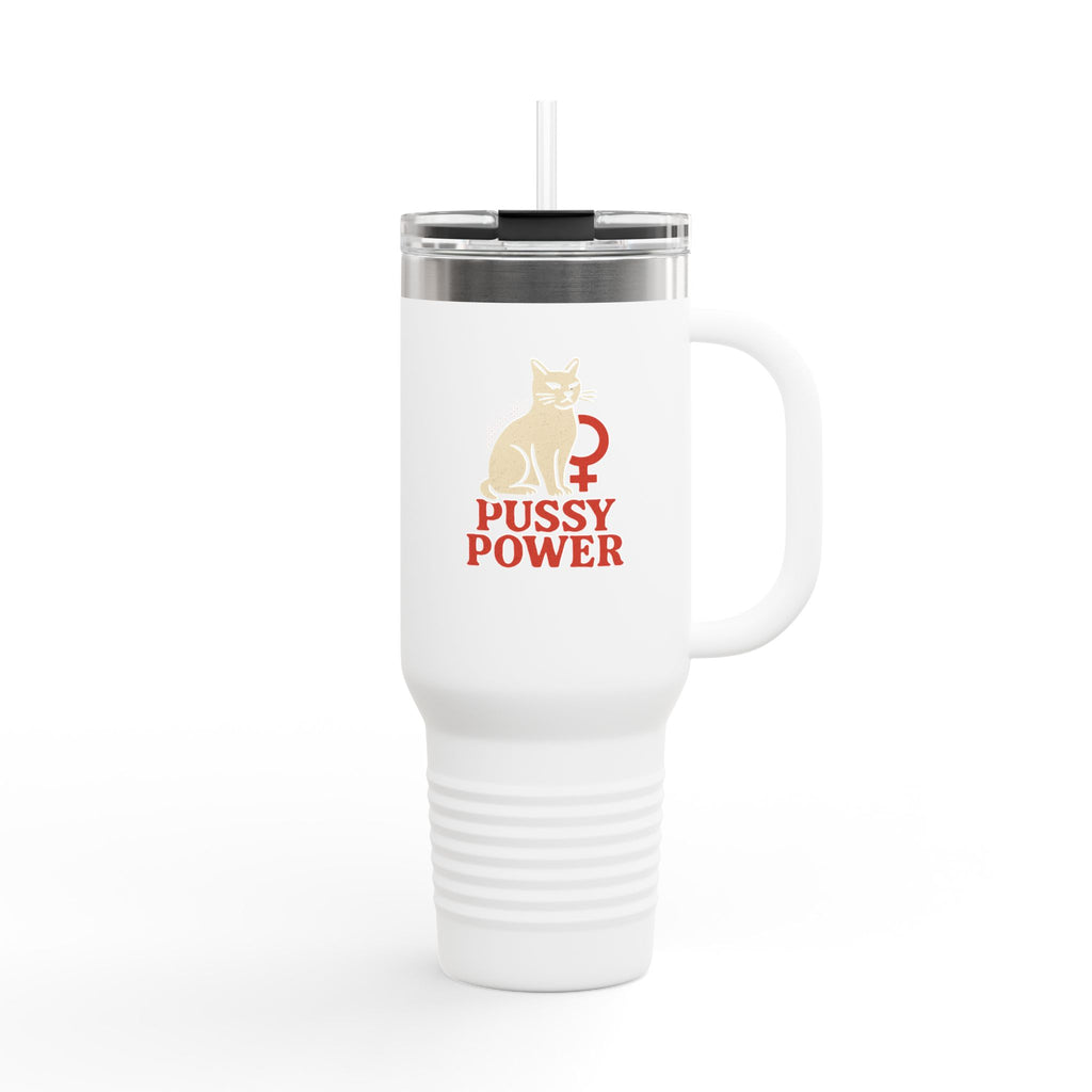 40oz Insulated Travel Mug — "Pussy Power" Cat Feminist Tumbler
