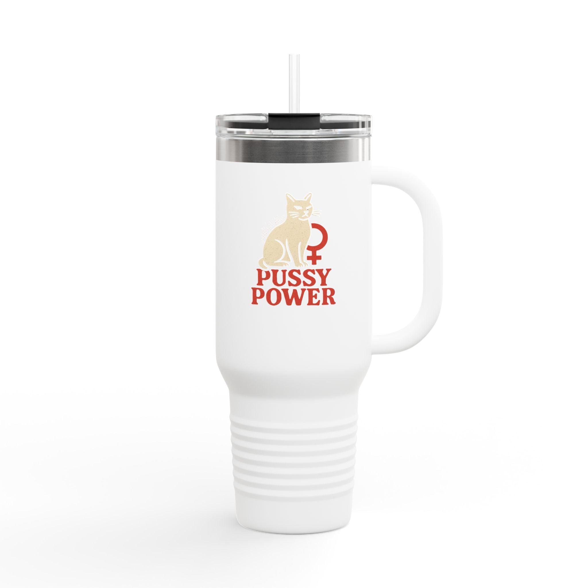 40oz Insulated Travel Mug — "Pussy Power" Cat Feminist Tumbler