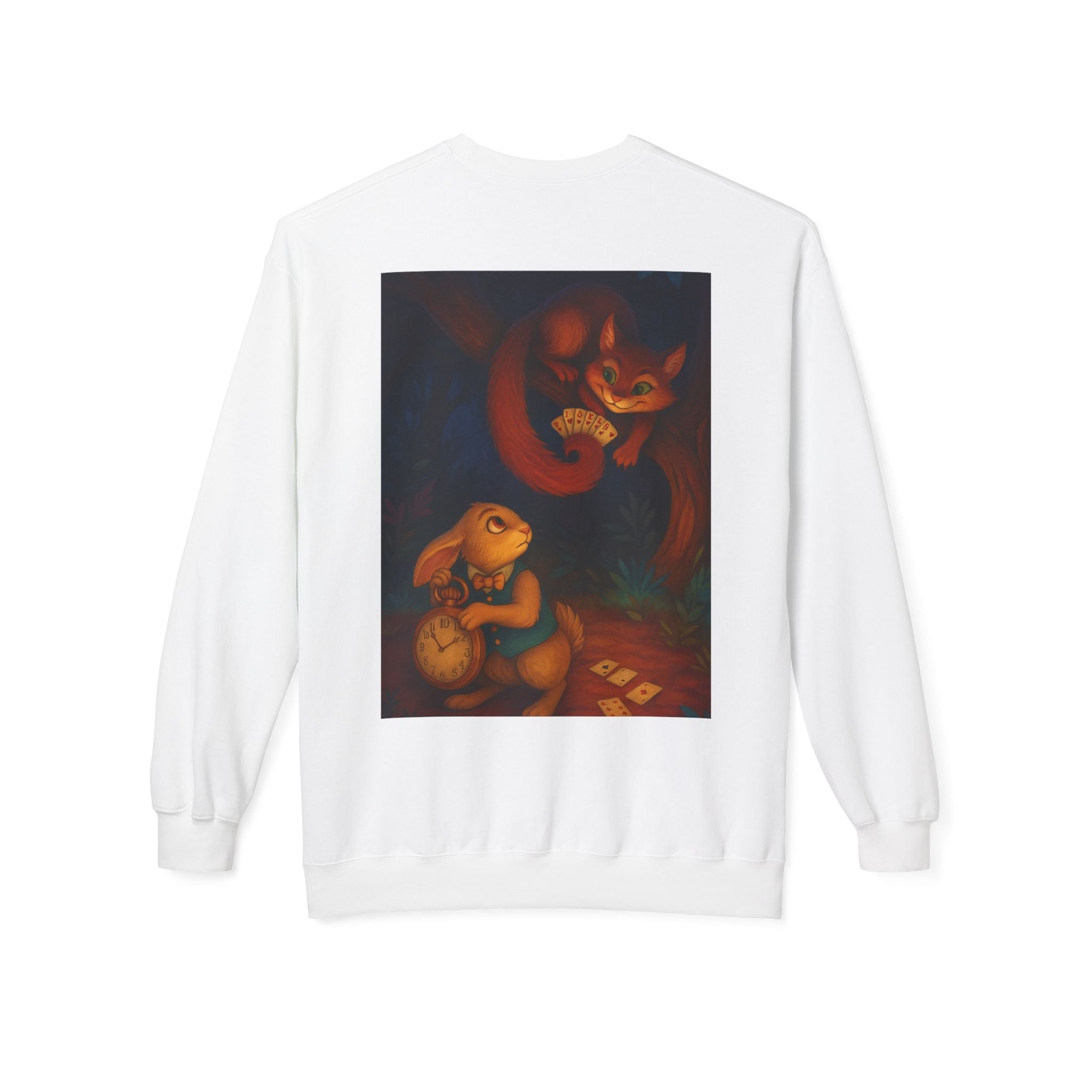Whimsical Forest Tale Sweatshirt — Bunny & Fox Night Illustration