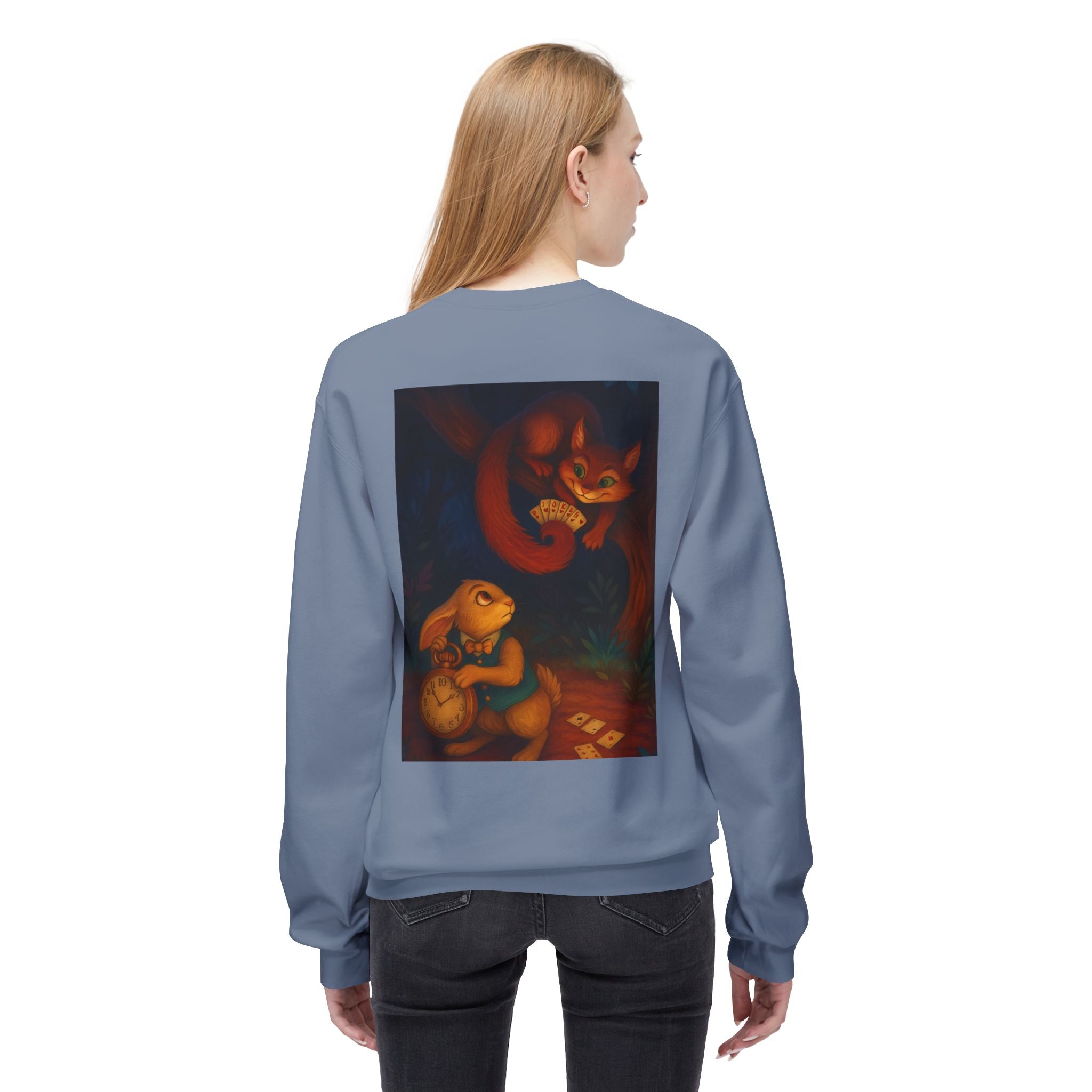 Whimsical Forest Tale Sweatshirt — Bunny & Fox Night Illustration