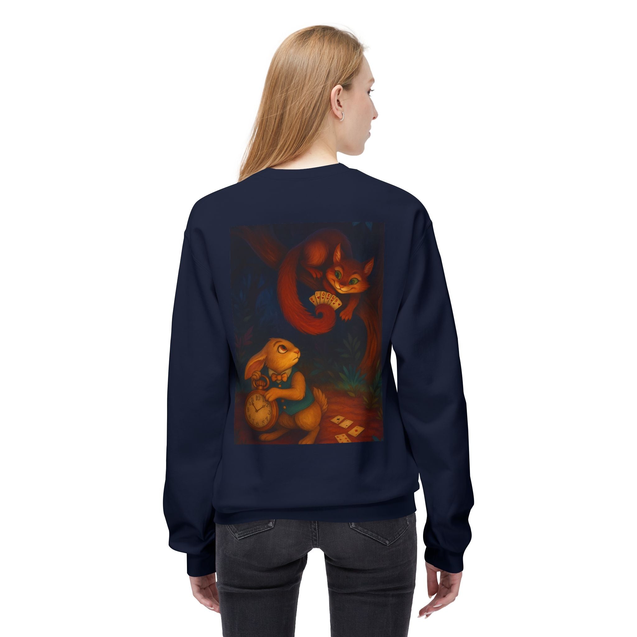Whimsical Forest Tale Sweatshirt — Bunny & Fox Night Illustration