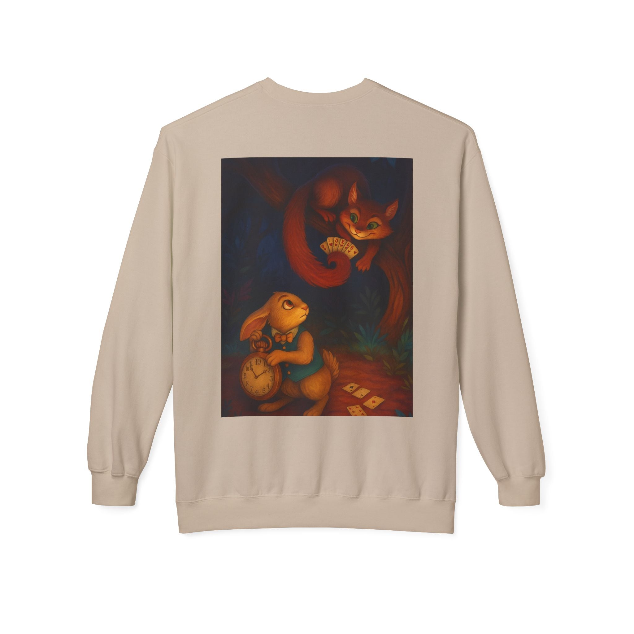 Whimsical Forest Tale Sweatshirt — Bunny & Fox Night Illustration