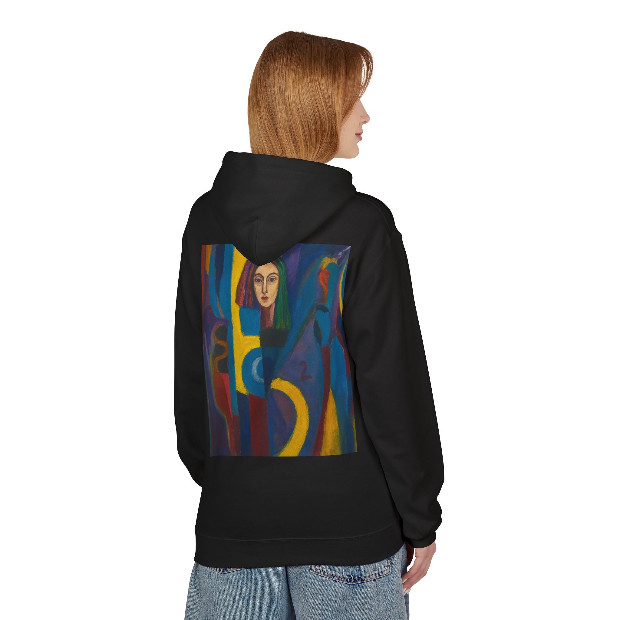 Artistic Abstract Portrait Hoodie — Colorful Modern Expression Back Print