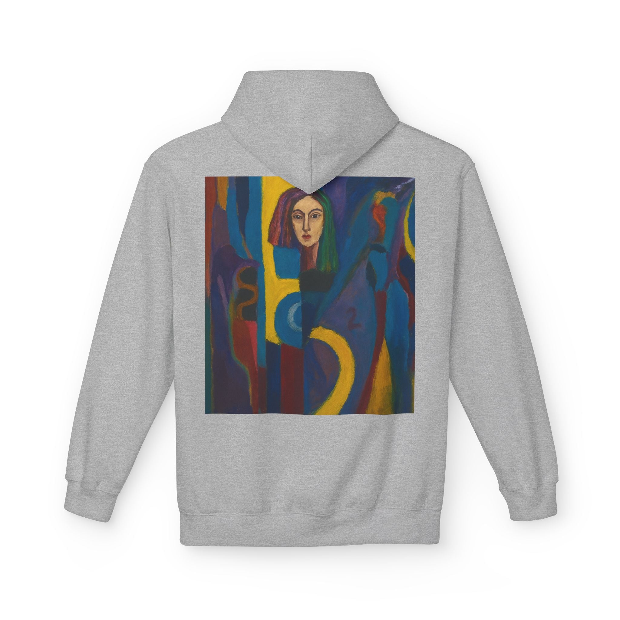 Artistic Abstract Portrait Hoodie — Colorful Modern Expression Back Print