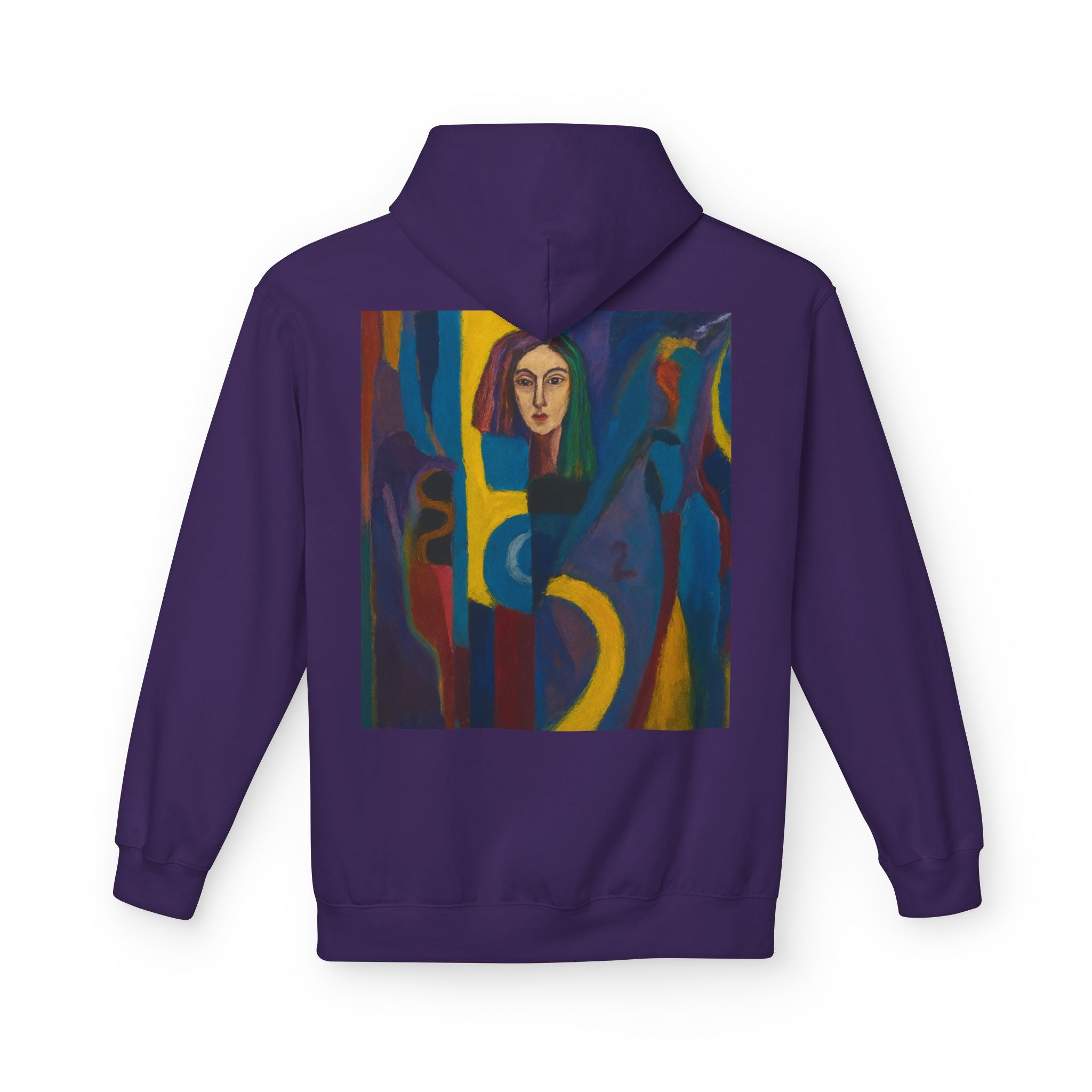 Artistic Abstract Portrait Hoodie — Colorful Modern Expression Back Print