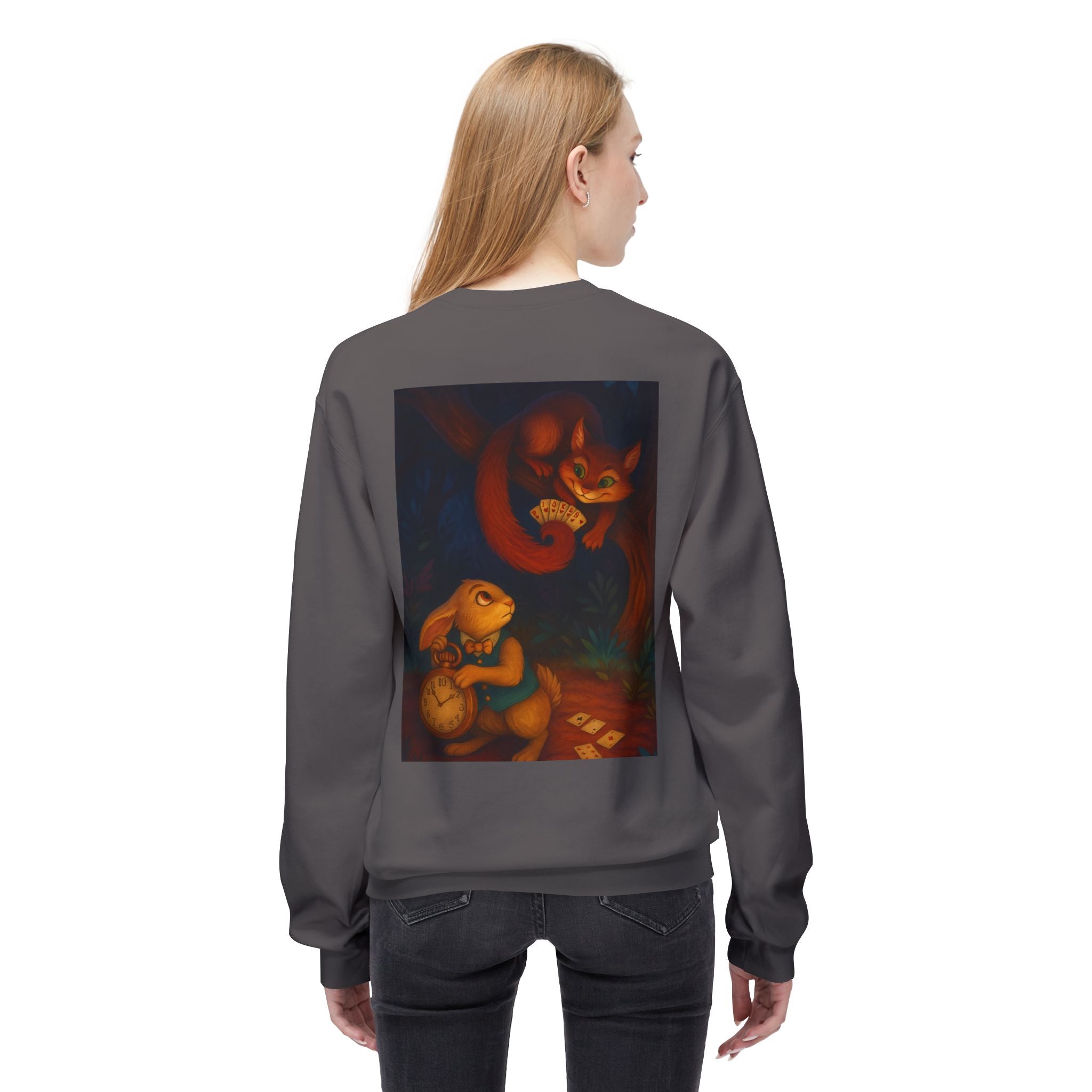 Whimsical Forest Tale Sweatshirt — Bunny & Fox Night Illustration