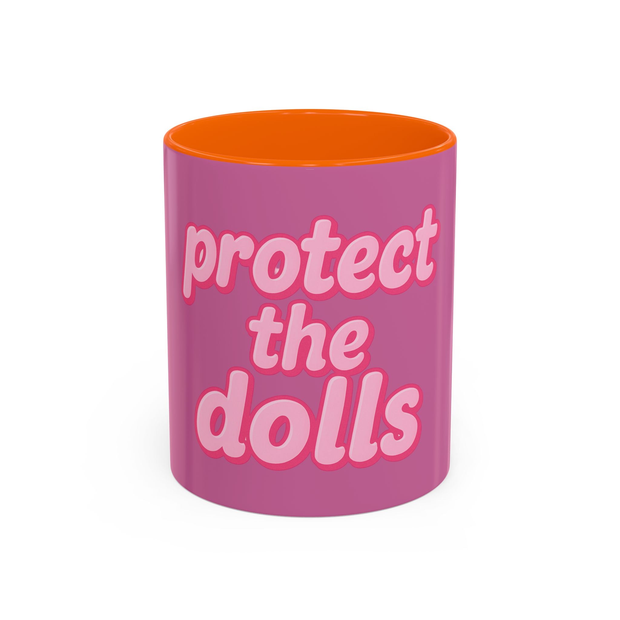 Protect the Dolls Accent Coffee Mug — Pink Retro Typography 11/15oz