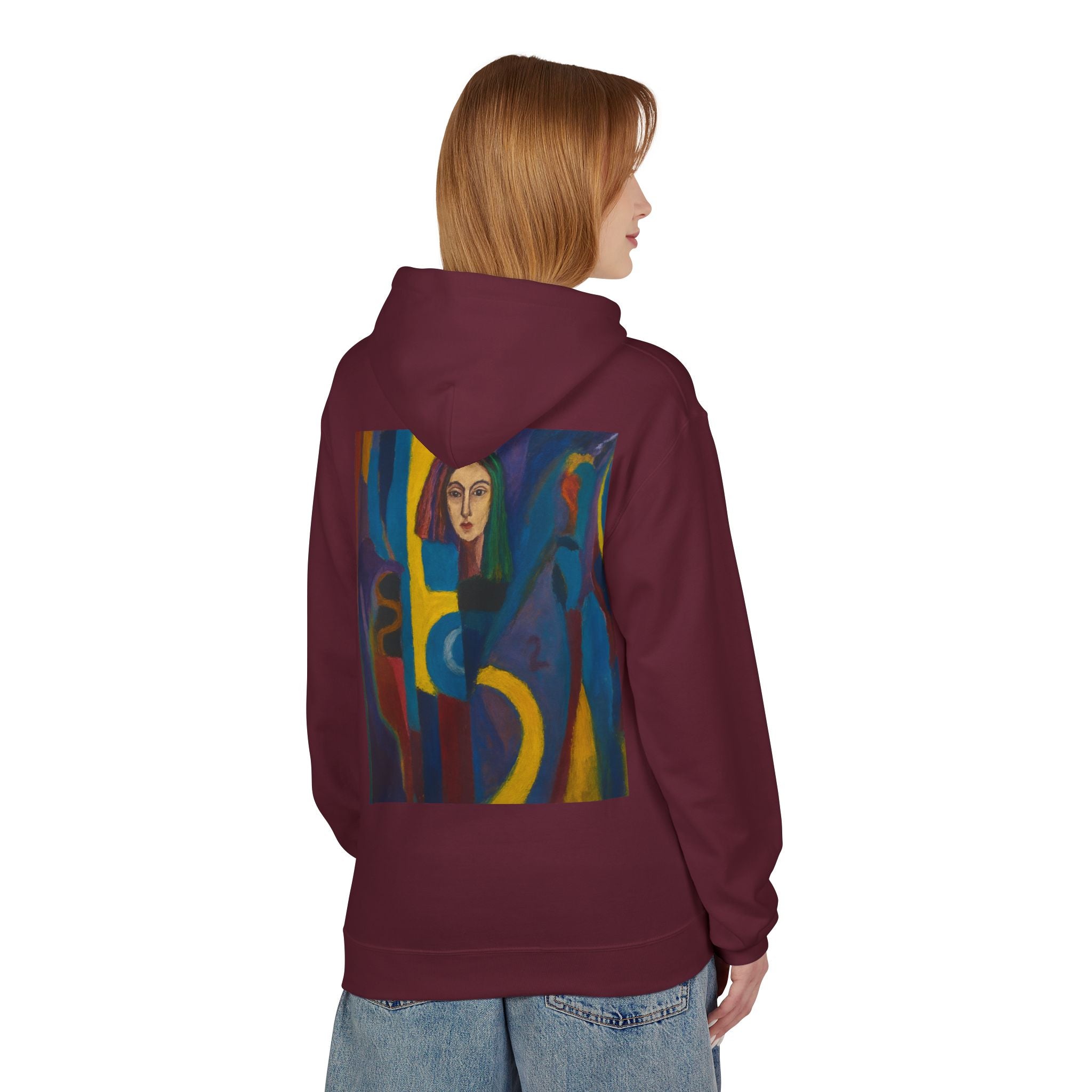 Artistic Abstract Portrait Hoodie — Colorful Modern Expression Back Print