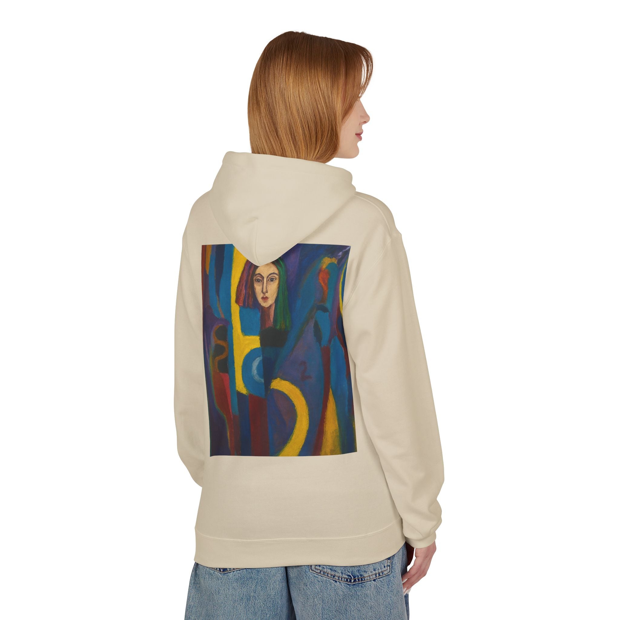 Artistic Abstract Portrait Hoodie — Colorful Modern Expression Back Print
