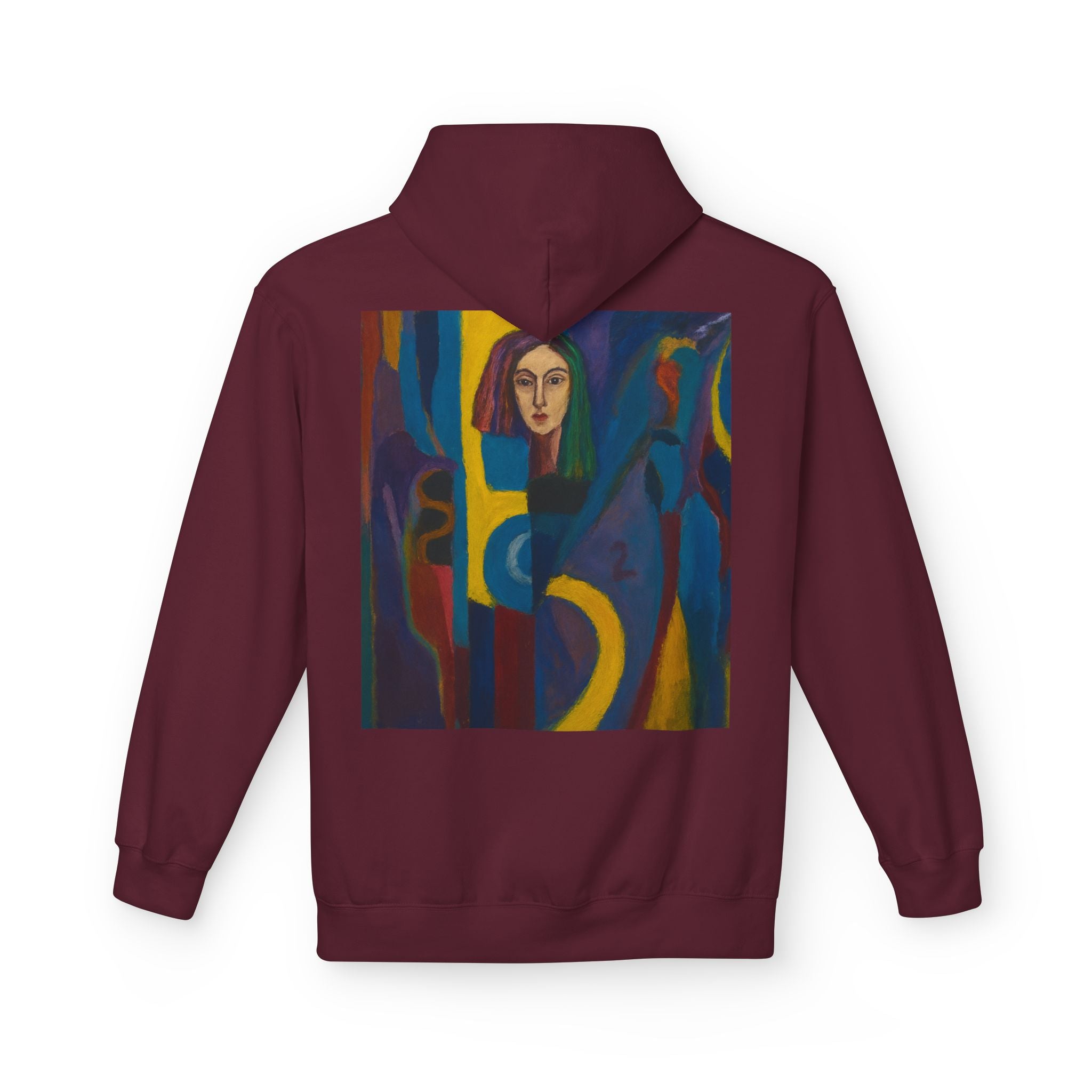 Artistic Abstract Portrait Hoodie — Colorful Modern Expression Back Print