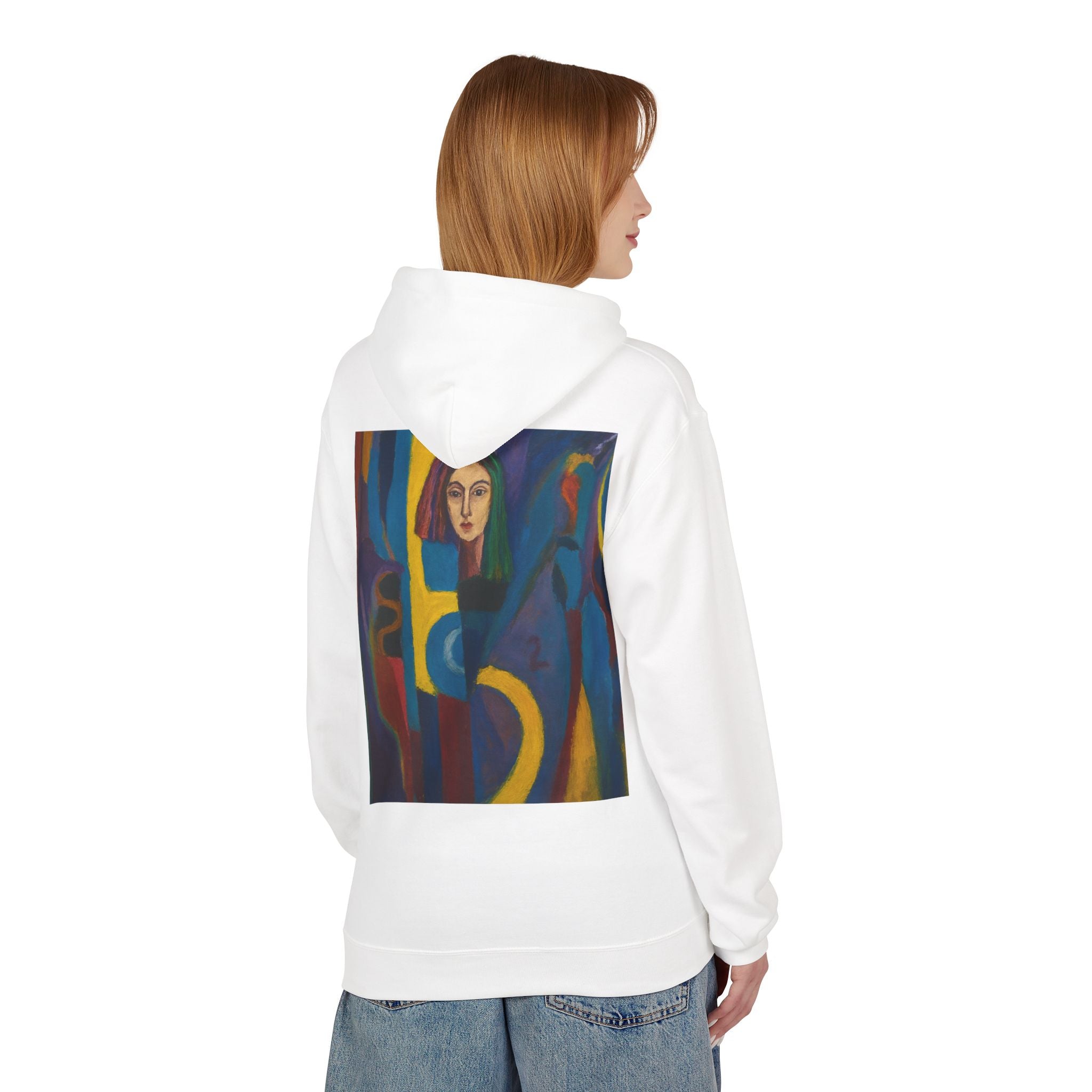 Artistic Abstract Portrait Hoodie — Colorful Modern Expression Back Print
