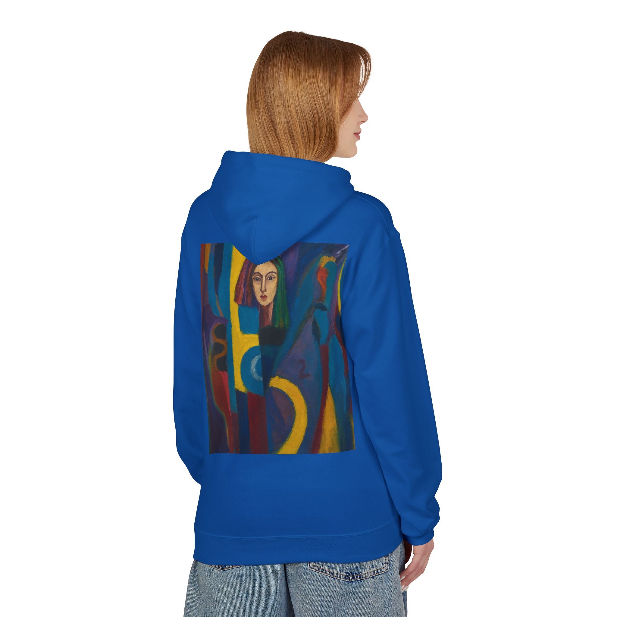 Artistic Abstract Portrait Hoodie — Colorful Modern Expression Back Print