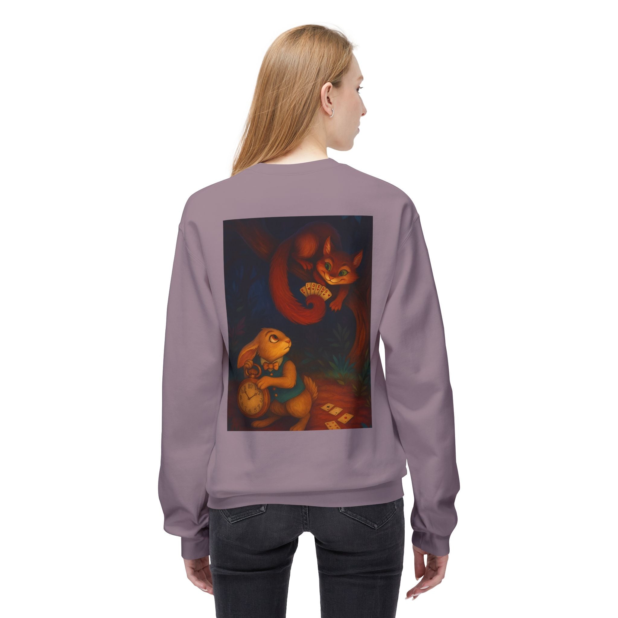 Whimsical Forest Tale Sweatshirt — Bunny & Fox Night Illustration