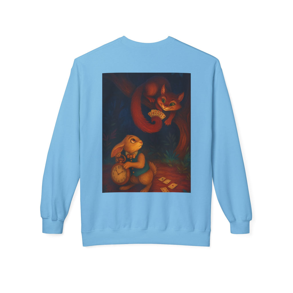Whimsical Forest Tale Sweatshirt — Bunny & Fox Night Illustration