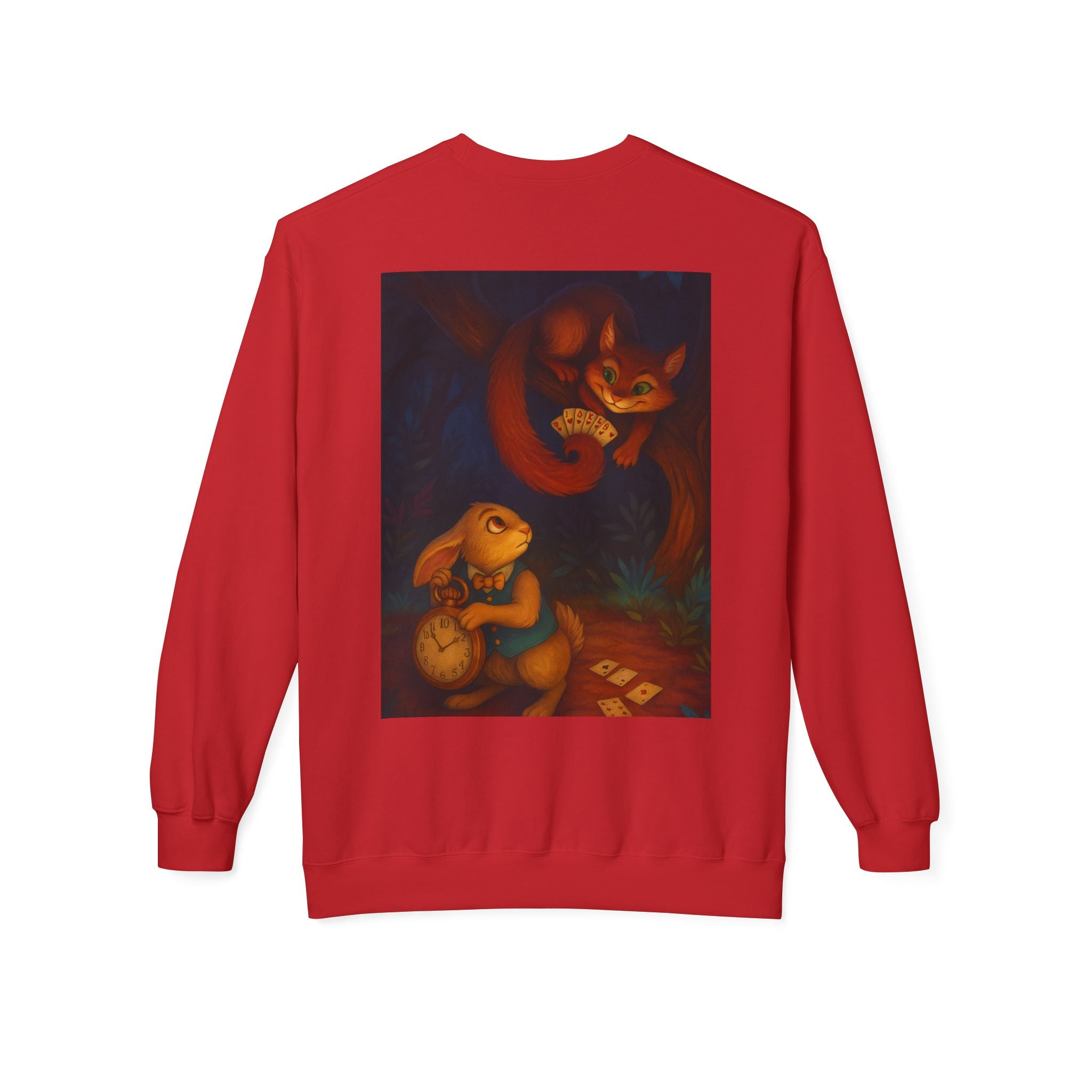 Whimsical Forest Tale Sweatshirt — Bunny & Fox Night Illustration