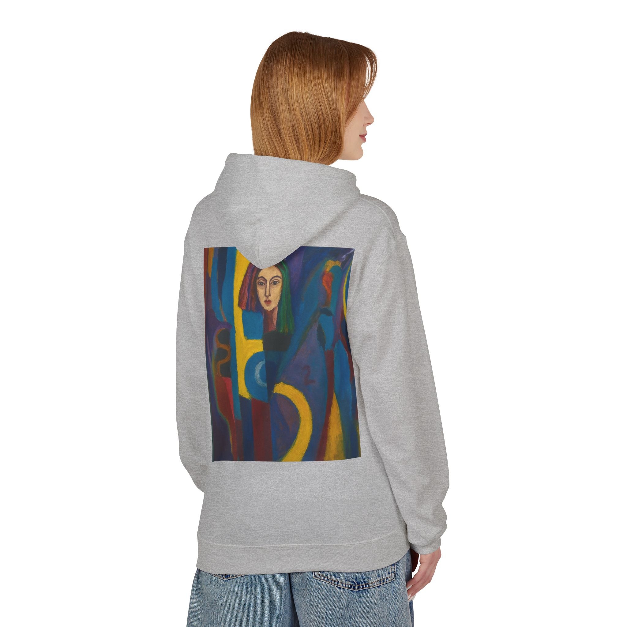Artistic Abstract Portrait Hoodie — Colorful Modern Expression Back Print