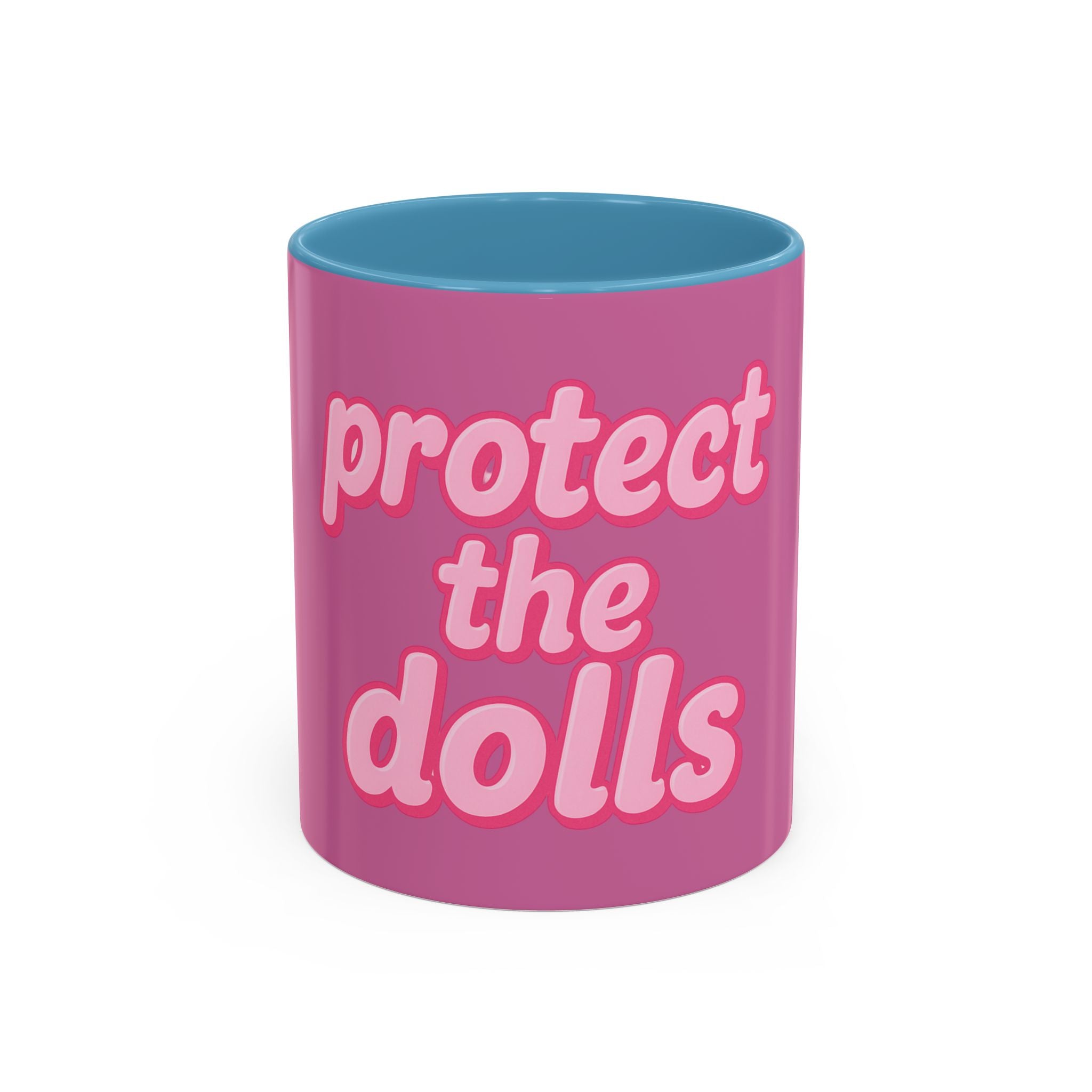Protect the Dolls Accent Coffee Mug — Pink Retro Typography 11/15oz