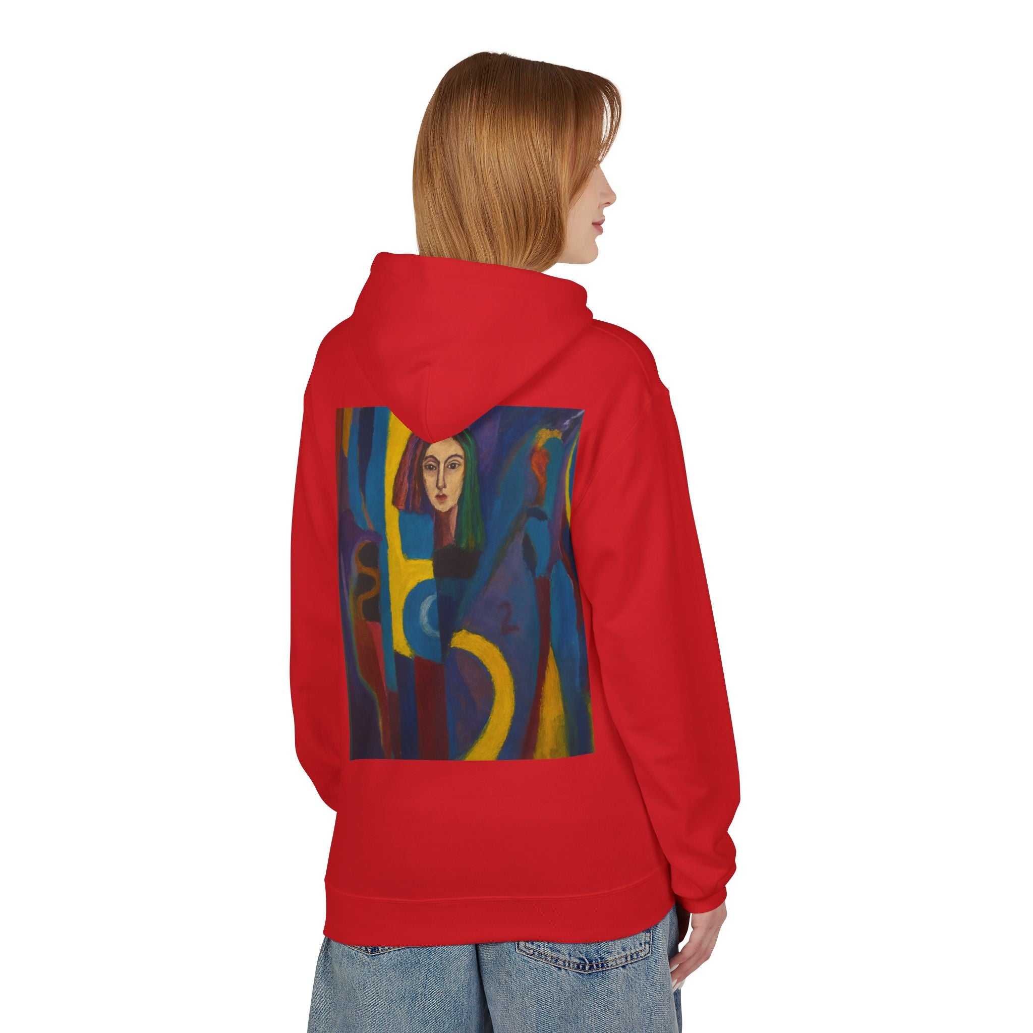 Artistic Abstract Portrait Hoodie — Colorful Modern Expression Back Print