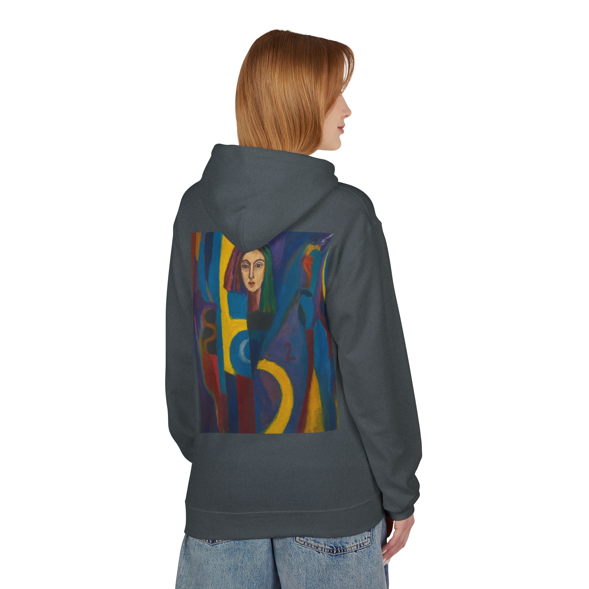 Artistic Abstract Portrait Hoodie — Colorful Modern Expression Back Print