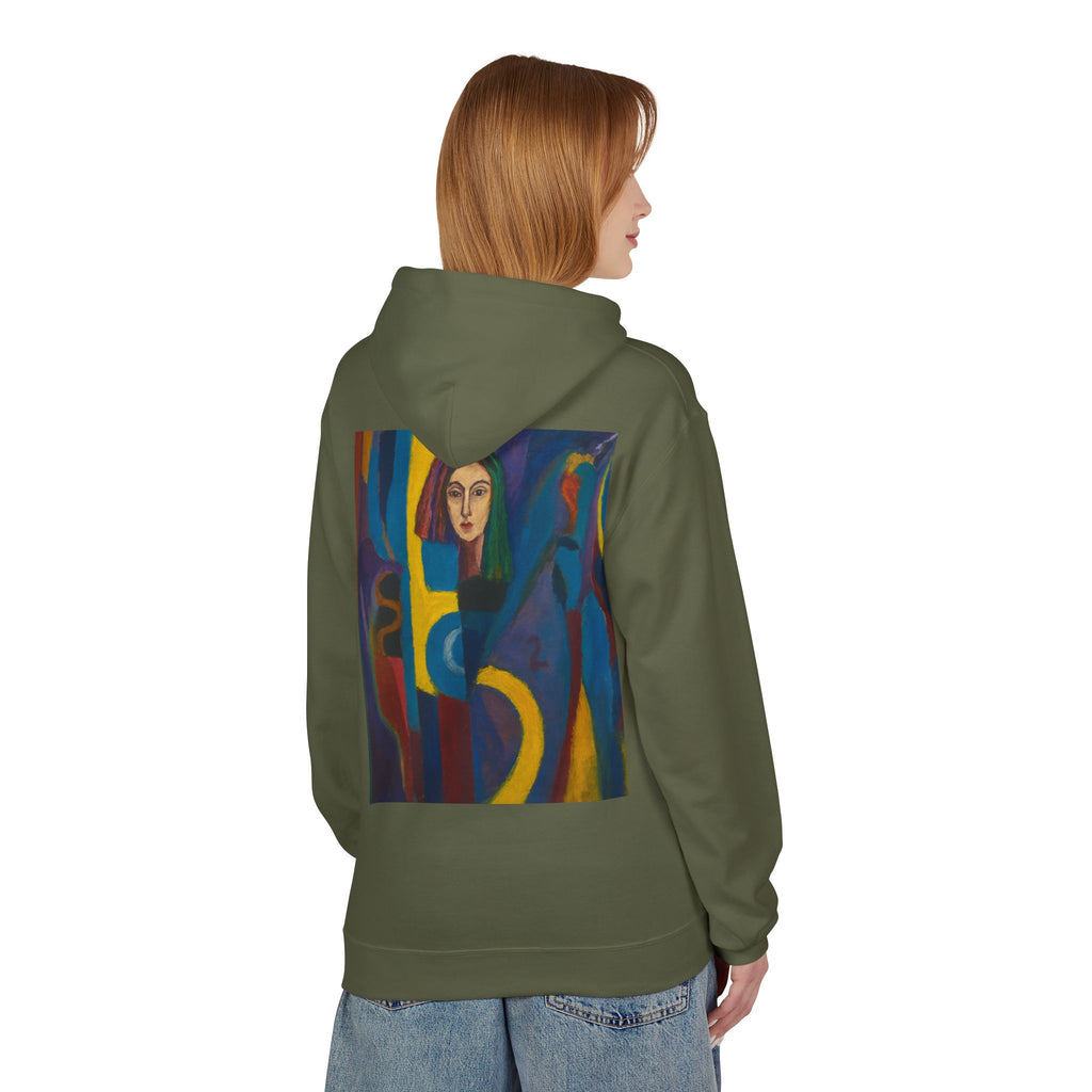Artistic Abstract Portrait Hoodie — Colorful Modern Expression Back Print