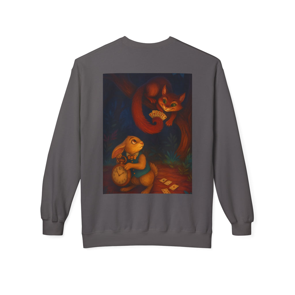 Whimsical Forest Tale Sweatshirt — Bunny & Fox Night Illustration