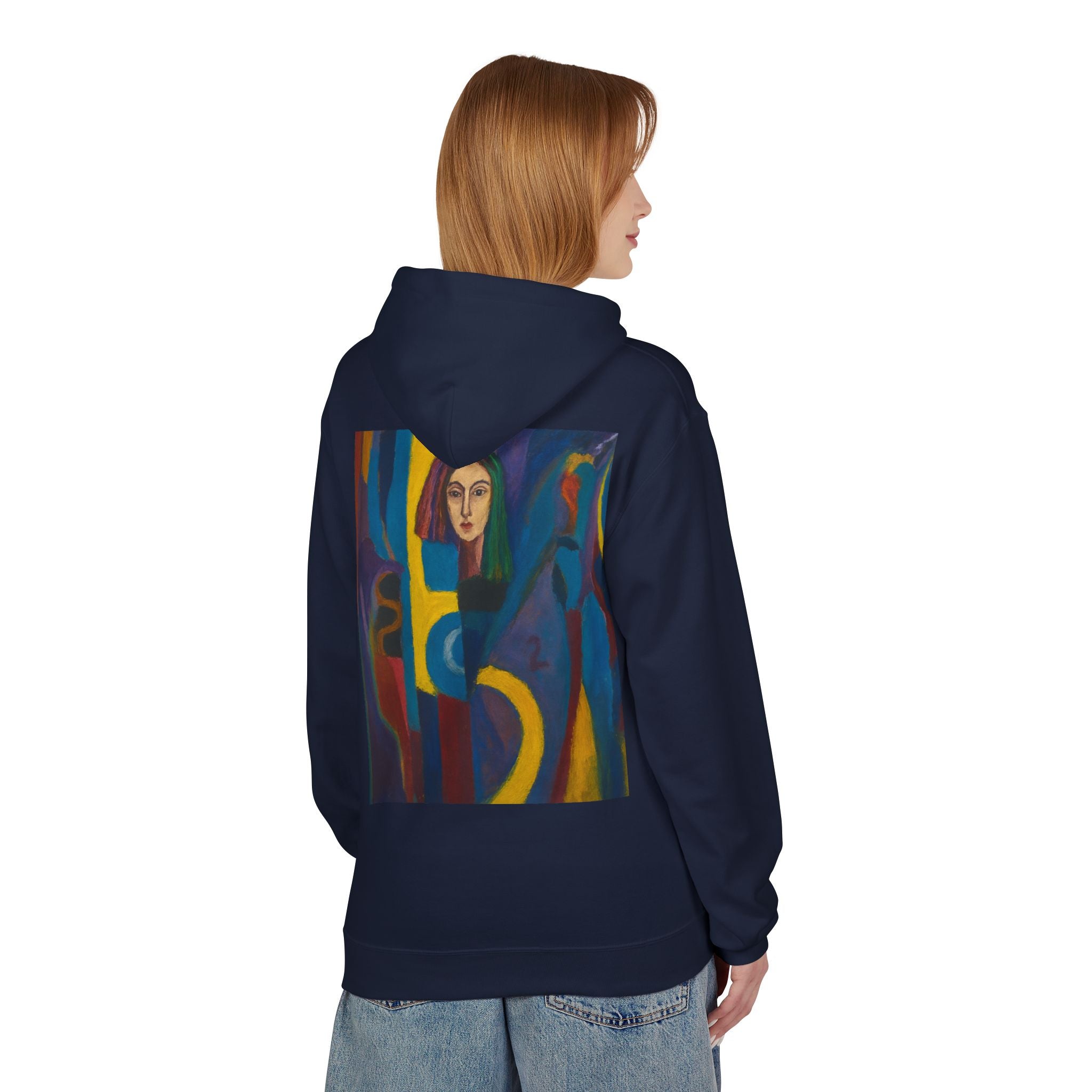 Artistic Abstract Portrait Hoodie — Colorful Modern Expression Back Print
