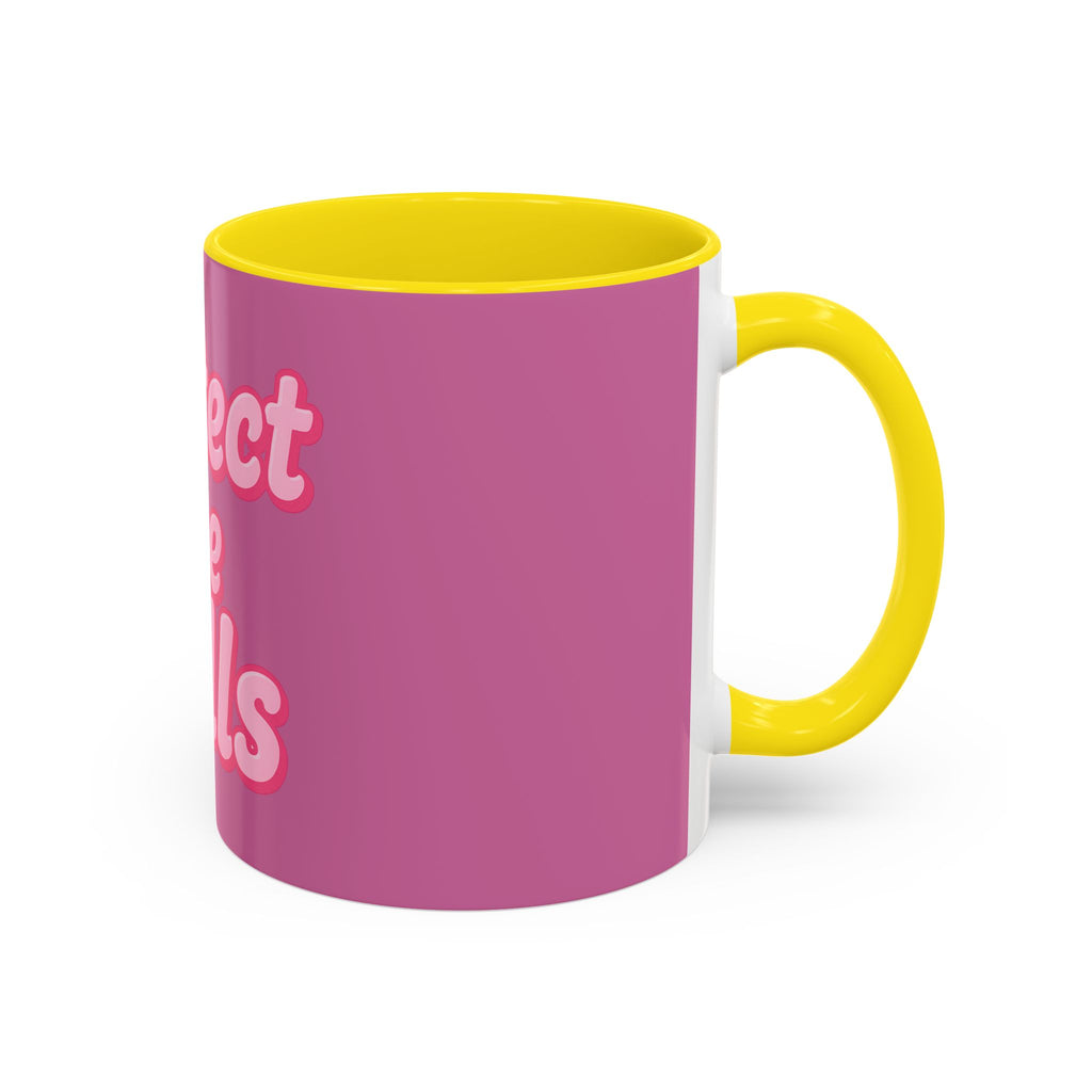 Protect the Dolls Accent Coffee Mug — Pink Retro Typography 11/15oz