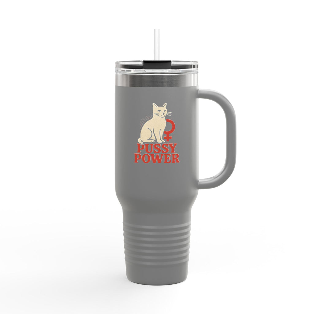 40oz Insulated Travel Mug — "Pussy Power" Cat Feminist Tumbler