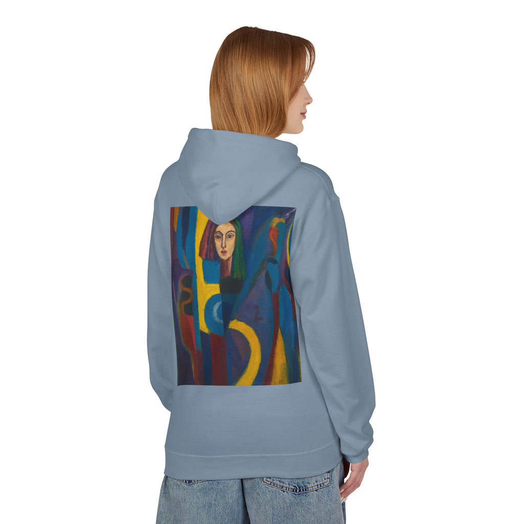 Artistic Abstract Portrait Hoodie — Colorful Modern Expression Back Print