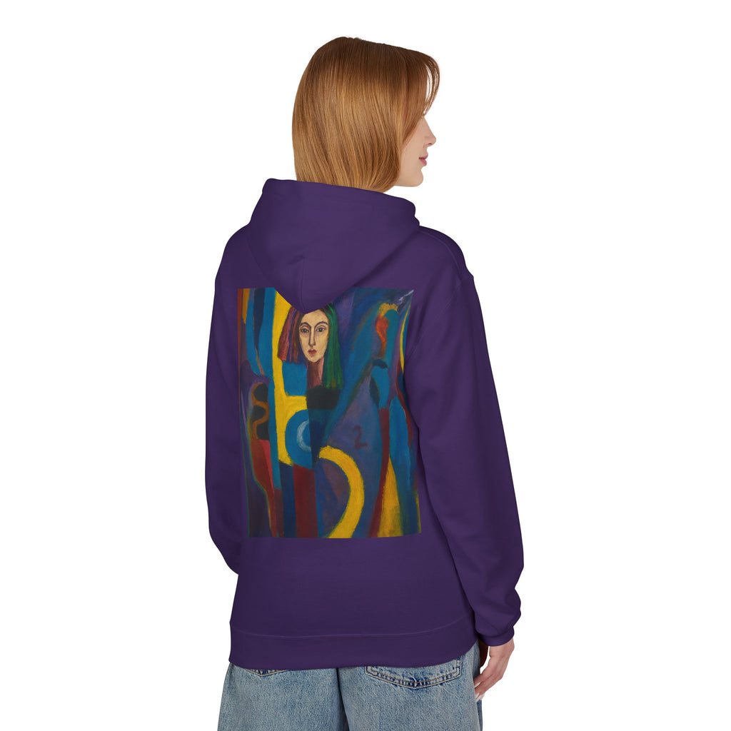 Artistic Abstract Portrait Hoodie — Colorful Modern Expression Back Print