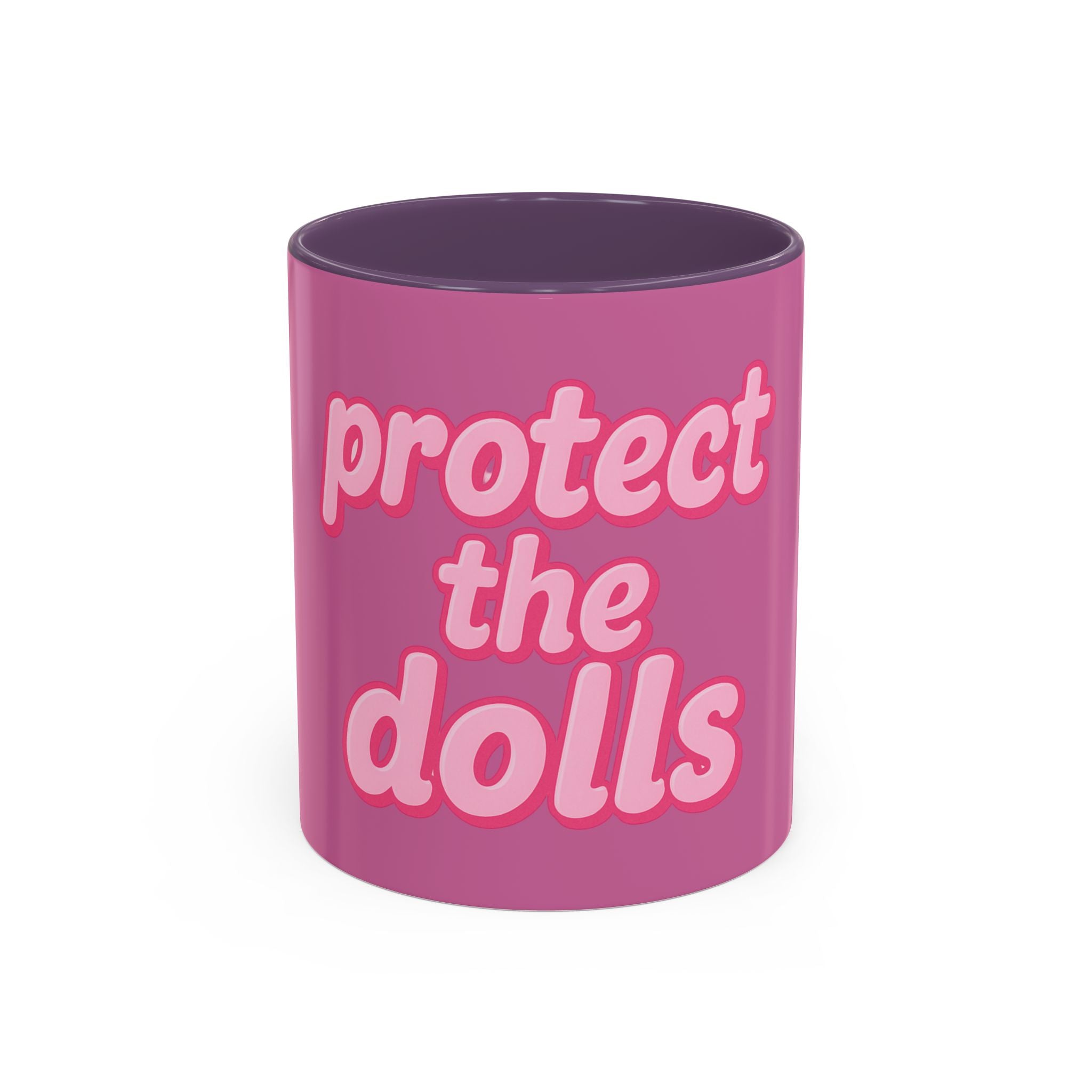 Protect the Dolls Accent Coffee Mug — Pink Retro Typography 11/15oz