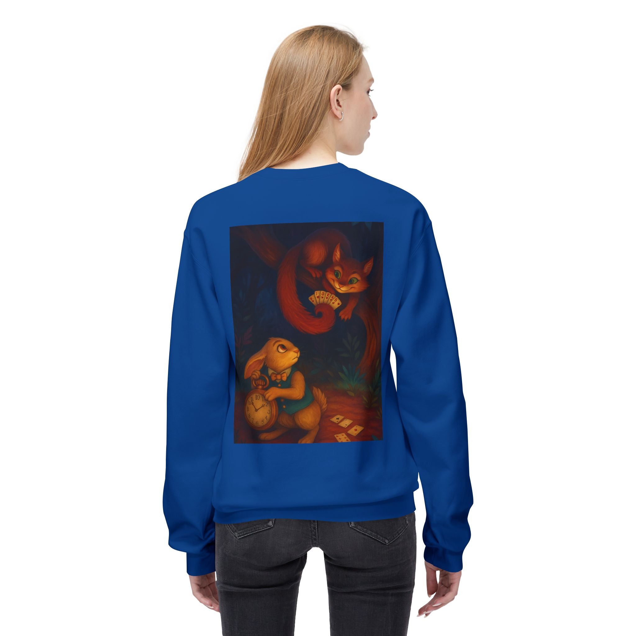 Whimsical Forest Tale Sweatshirt — Bunny & Fox Night Illustration