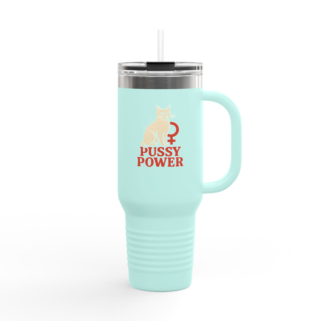 40oz Insulated Travel Mug — "Pussy Power" Cat Feminist Tumbler