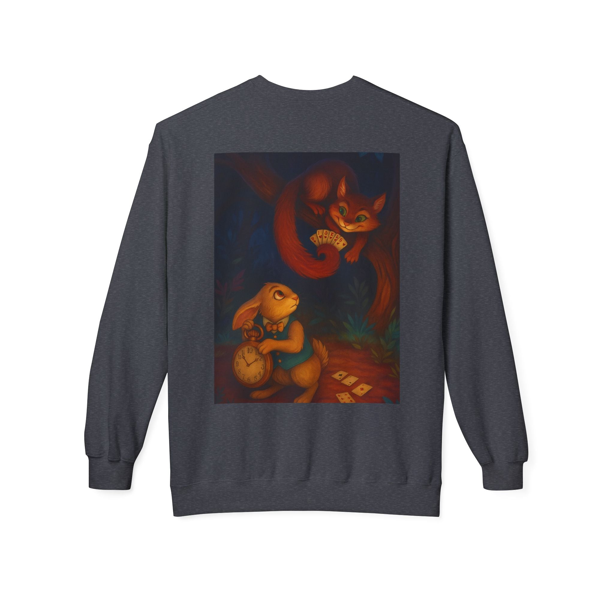 Whimsical Forest Tale Sweatshirt — Bunny & Fox Night Illustration