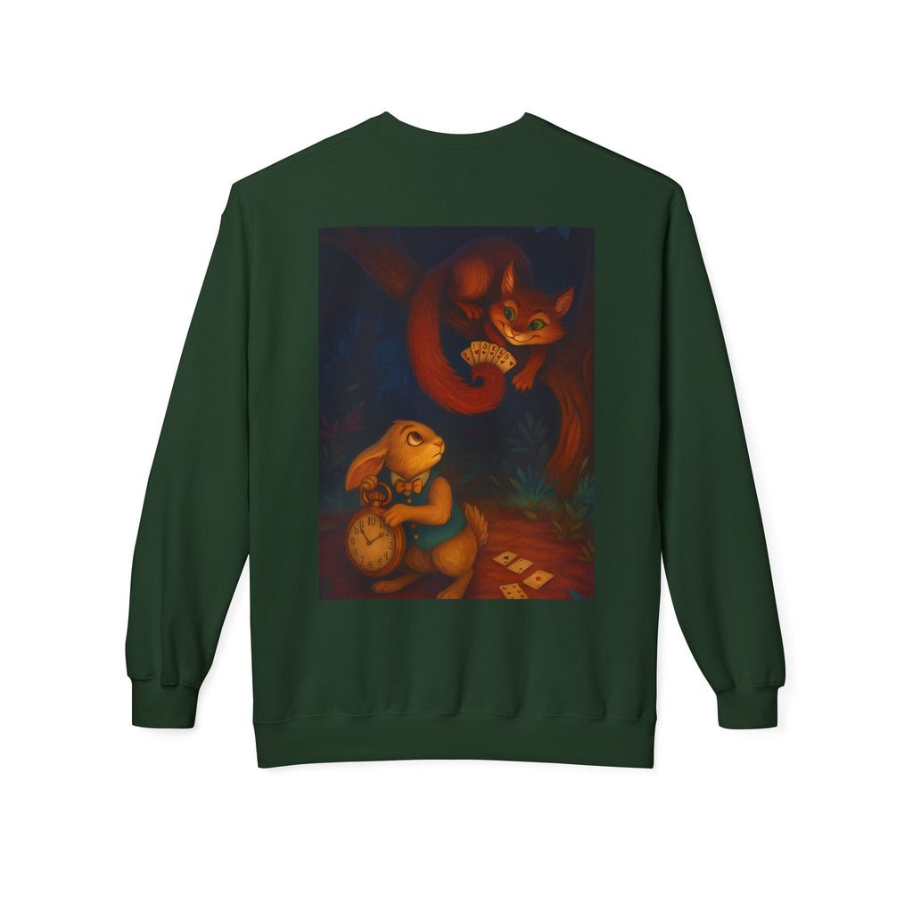 Whimsical Forest Tale Sweatshirt — Bunny & Fox Night Illustration