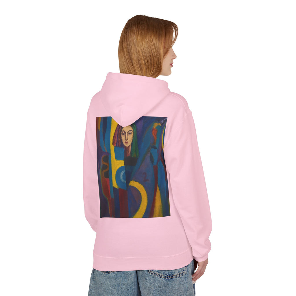 Artistic Abstract Portrait Hoodie — Colorful Modern Expression Back Print