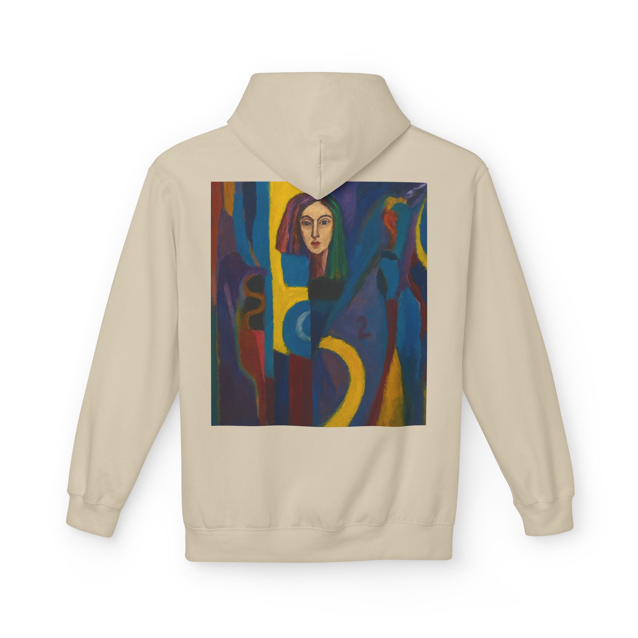 Artistic Abstract Portrait Hoodie — Colorful Modern Expression Back Print