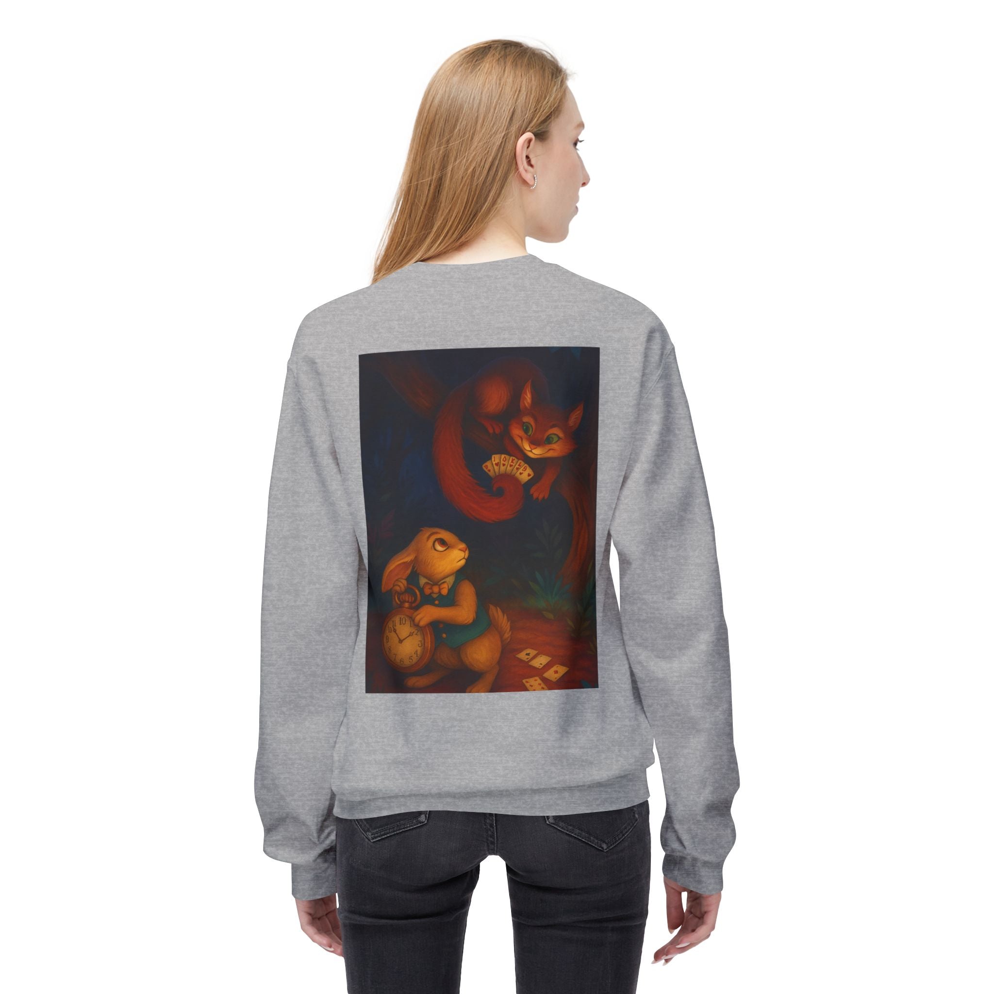 Whimsical Forest Tale Sweatshirt — Bunny & Fox Night Illustration