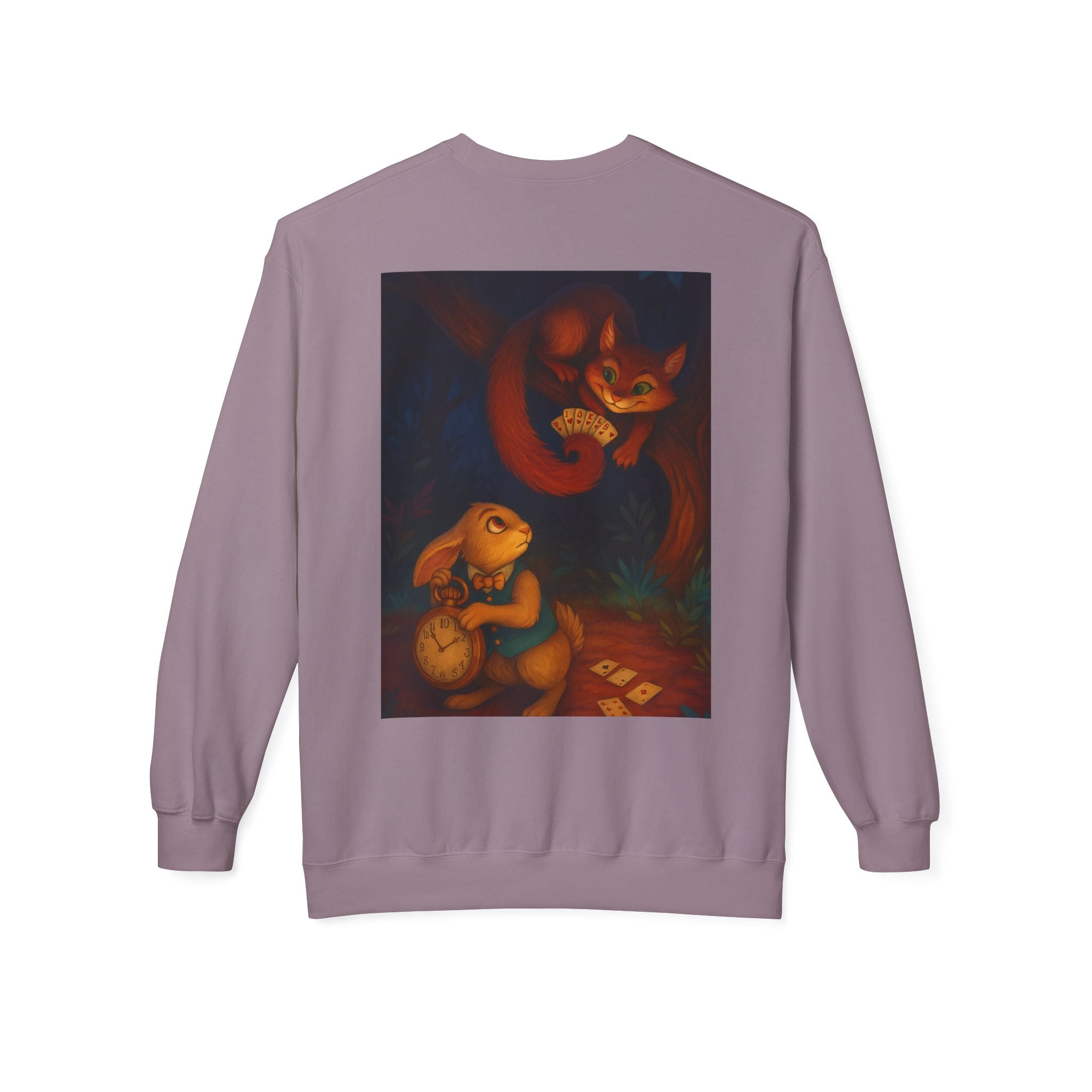 Whimsical Forest Tale Sweatshirt — Bunny & Fox Night Illustration